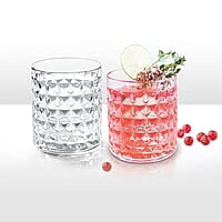 Treo by Milton Knitts 260 Glass Tumblers, Transparent, Knitt Textured Design Glasses Set of 6, 260 ml Each Ideal for Water, Juice, Cocktails, Mocktails