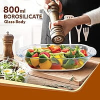 AGARO Elite Borosilicate Glass Baking Tray for Kitchen, 800 ml, Baking Dish, Serving Bowl, Oven & Microwave