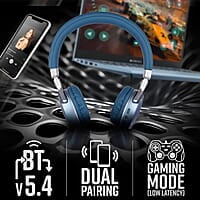 ZEBRONICS DUKE 2 Wireless Headphone, Supports Bluetooth, Dual Pairing, Deep Bass, up to 60h Battery Backup, AUX, Environmental Noise Cancellation, Gaming Mode, Now with Type C Charging