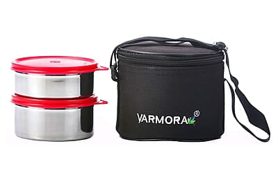 Varmora Stainless Steel Mini Lunch Box, Pink, 2 Pieces