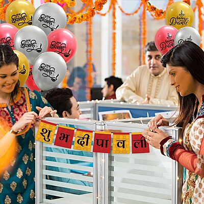 The Magic Balloons- Shubh Deepawali latex pre-printed balloons with Shubh Diwali Banner total pack of 21pcs- 181778