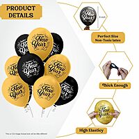 Happy New Year Latex Balloons New Year balloons Pack of 30pcs Black and Golden Balloons For New Year's Eve.