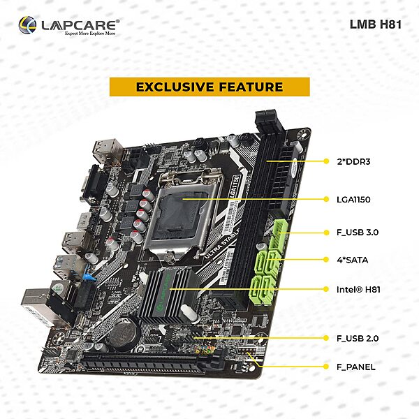 Lapcare LPMH81-N Micro-ATX Motherboard – Intel H81 Chipset | LGA 1150 CPU Support | DDR3 RAM | NVMe Ready | Reliable Desktop Board