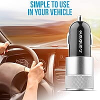 Ambrane 12W Fast Car Charger, Dual USB Output, Multi-Layer Protection, Fast Charging, Compatible with all Cars
