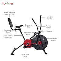 Lifelong LLFCN18 Steel Exercise Air Bike with Moving Handles & Back Support