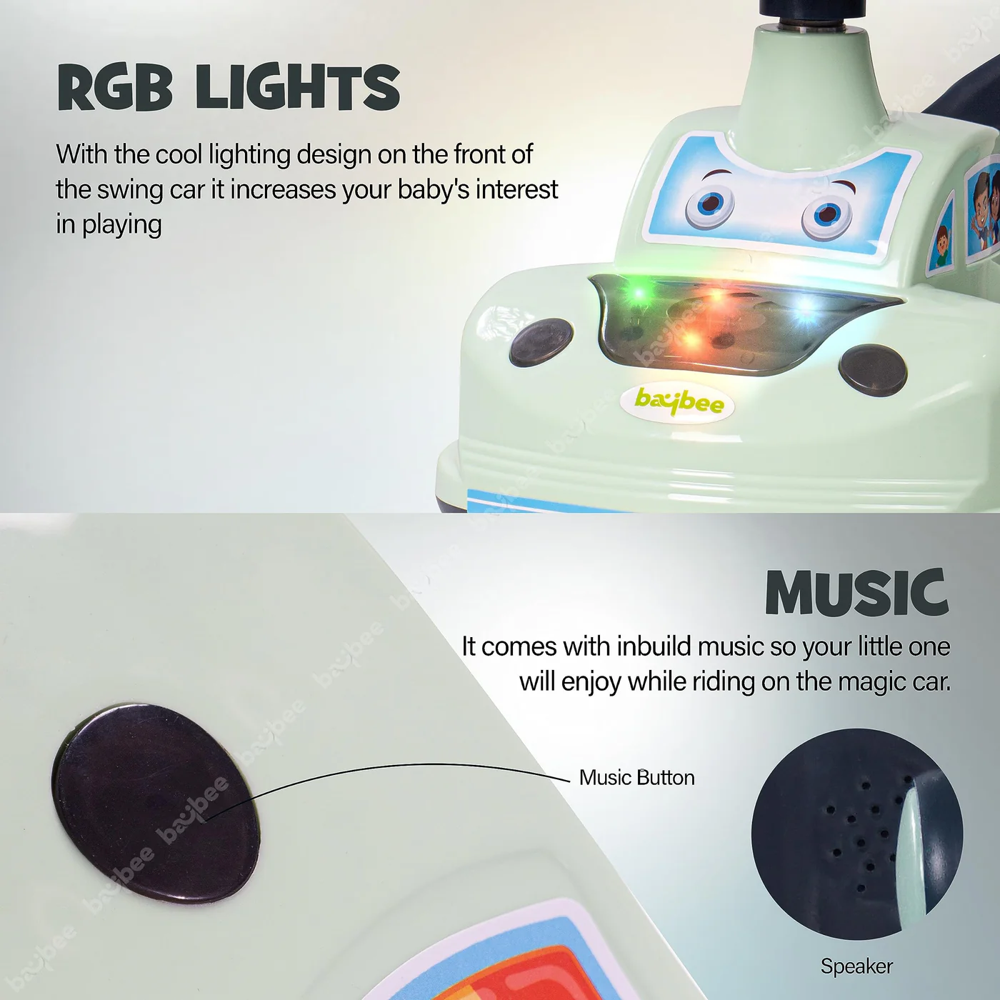 BAYBEE Baybee Flare Kids Ride on Magic Swing Cars with Flashing LED Lights Music & PP Wheels - Green BAYBEE Baybee Flare Kids Ride on Magic Swing Cars with Flashing LED Lights Music & PP Wheels - Green