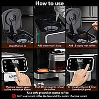 AGARO Primo Drip Coffee Maker, Brew & Drip Coffee Maker, Up to 12 Cups of Coffee, Fast Heating, Adjustable Temperature & Timer