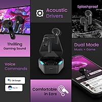 Ambrane True Wireless Gaming in Ear Earbuds, 56ms Ultra-Low Latency, Lag-Free Audio, 18 Hours Long Playtime, Instant Pairing with Bluetooth V5.0, Boosted Bass, IPX4