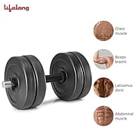 Lifelong PVC Home Gym Set 10Kg -20kg Plate 3Feet Curl Rod and Dumbbells Rods with Gym Accessories