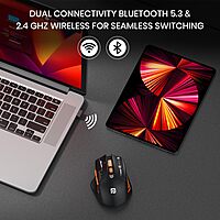 Portronics Vader Max Wireless Mouse – Dual Mode BT 5.3 & 2.4GHz | 2400 DPI | Black | 1 Year Warranty