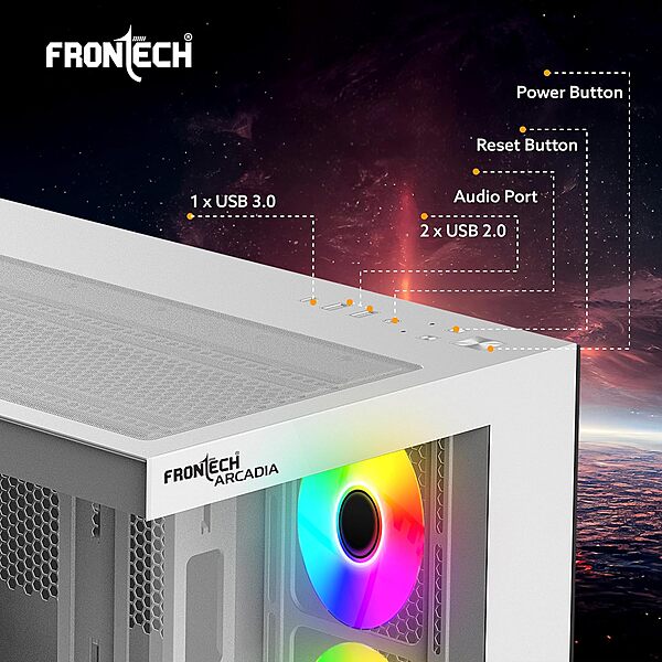 Frontech FT-4381 White Mid-Tower Gaming Case RGB