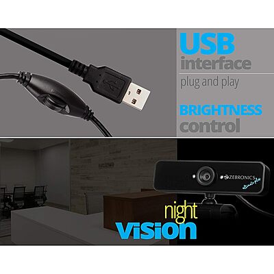 Zebronics Zeb-Ultimate Plus Full HD Web Camera – 1920×1080 | 5P Lens | Built-in Microphone | Night Vision | Brightness Control Pod | Optical Zoom | USB Powered | Black