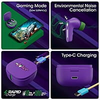 Zebronics DC Joker Edition Sound Bomb 7 TWS Wireless in Ear Earbuds with 40H* Backup, Rapid Charge, 50ms Gaming Mode, ENC mic, Voice Assistant, Flash Connect, Splash Proof, BT v5.2 and Type C