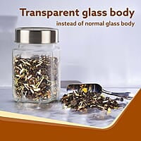 AGARO Elegant Cube Jar 310 ml, Steel Lid, Storage Glass Container Pack of 6