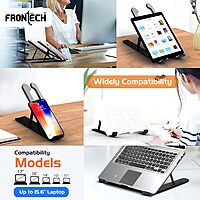 Frontech CP-0010 laptop stand with ergonomic design, strong build, foldable frame & anti-slip pads—perfect for work or study.