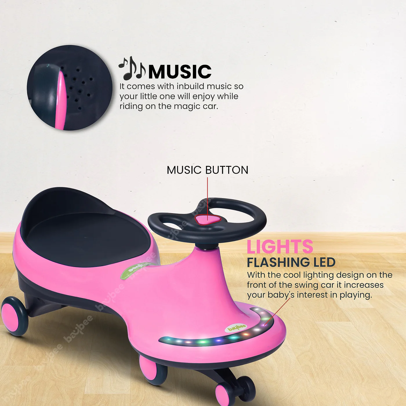 Baybee Trix Go Kids Magic Swing Cars for Kids-Pink Baybee Trix Go Kids Magic Swing Cars for Kids-Pink