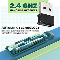 Ambrane Combo of Wireless Keyboard with Mouse Retro Typewriter Inspired, 2.4GHz for Desktop, Laptop, MacBook and Devices with USB Support, Compact Light-Weight, Single Nano Receiver KeyPop