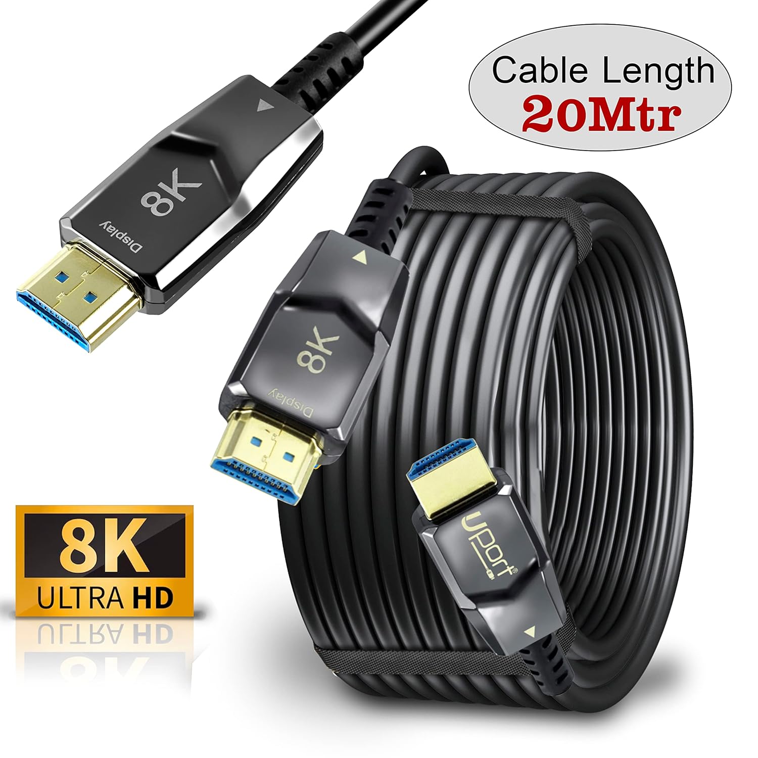 Uport 20m 8K HDMI 2.1 Fiber Cable – Ultra HD, supports 8K resolution at 60Hz, HDR, and high bandwidth for gaming and home theater. Durable, lightweight, and perfect for long-distance connections.