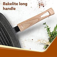 AGARO Imperial Granite Non Stick Grill pan with Glass Lid, 1.8L/ 24cm, Cast Aluminium Body