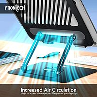 Frontech CP-0009 laptop stand offers ergonomic comfort, foldable design, and sturdy build for better posture and cooling.