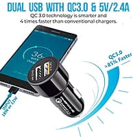 Ambrane 30W Fast Car Charger with Dual Output, Qualcomm Quick Charge 3.0 Compatible with all Cars (ACC11QC