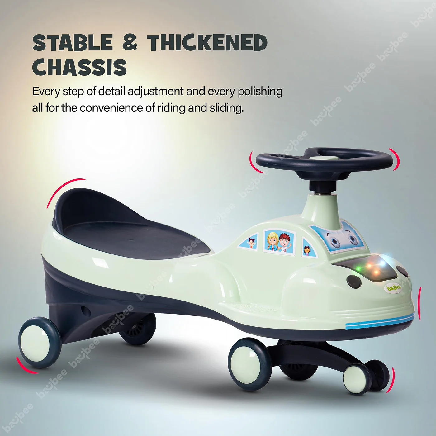 BAYBEE Baybee Flare Kids Ride on Magic Swing Cars with Flashing LED Lights Music & PP Wheels - Green BAYBEE Baybee Flare Kids Ride on Magic Swing Cars with Flashing LED Lights Music & PP Wheels - Green