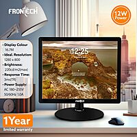 Frontech 15.4 Inch LED Monitor (MON-0068) – HD 1280×800 Display | 60Hz Refresh Rate | HDMI & VGA Ports | 16.7M Colors | Slim Stylish Design | Built-in Power Supply | Wall Mountable