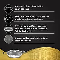 Preethi Diva Collection Triply Stainless Steel Kadai with API Technology, 20 cm, Gas & Induction