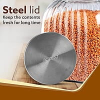 AGARO Elegant Glass Jar 3500 ml, Steel Lid, Storage Glass Container