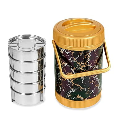 Varmora Jumbo Cosmic Lunch, Set of 5 Containers (700 ml Each) Stainless Steel- Insulated Lunch Box- Gold