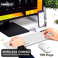 Frontech FT-1602A Wireless Keyboard & Mouse Combo (2.4GHz & Bluetooth, 100-Key Slim, Rechargeable, 1000 DPI, 1 Year Warranty)