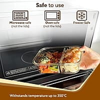 AGARO Compartment Lunch Box/Container 600Ml, Office Tiffin Box for Men & Women, Borosilicate Glass Body