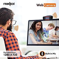Frontech E-CAM FT-2255 webcam with HD resolution, built-in mic, and plug & play USB—ideal for video calls, streaming, and remote work.