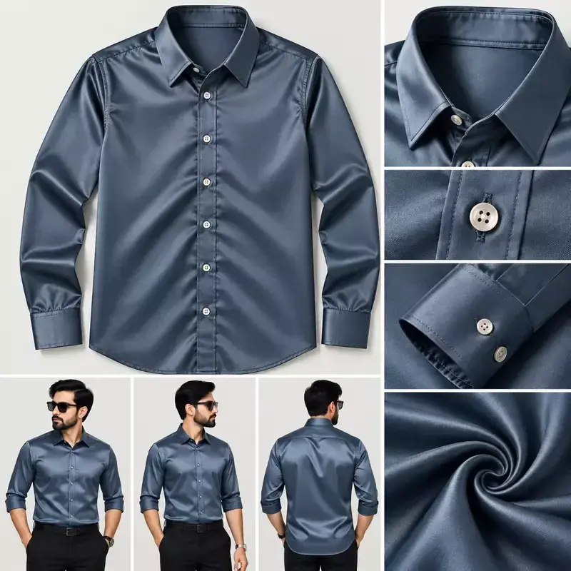Men’s Steel Blue Solid Button-Down Shirt