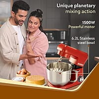 AGARO Supreme Stand Mixer 1500W with 6.2L SS Bowl, 6 Speed Setting, Pulse Function, Die Cast Aluminium Body, Copper Motor