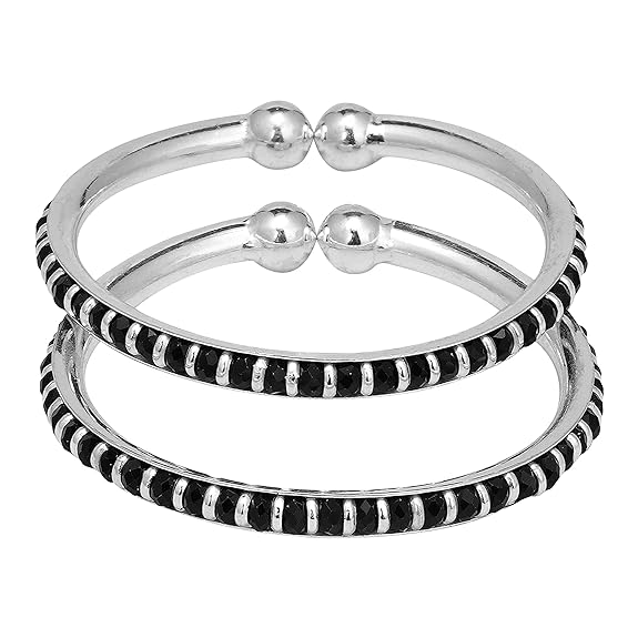 Silver Anklets for Baby Black Crystal