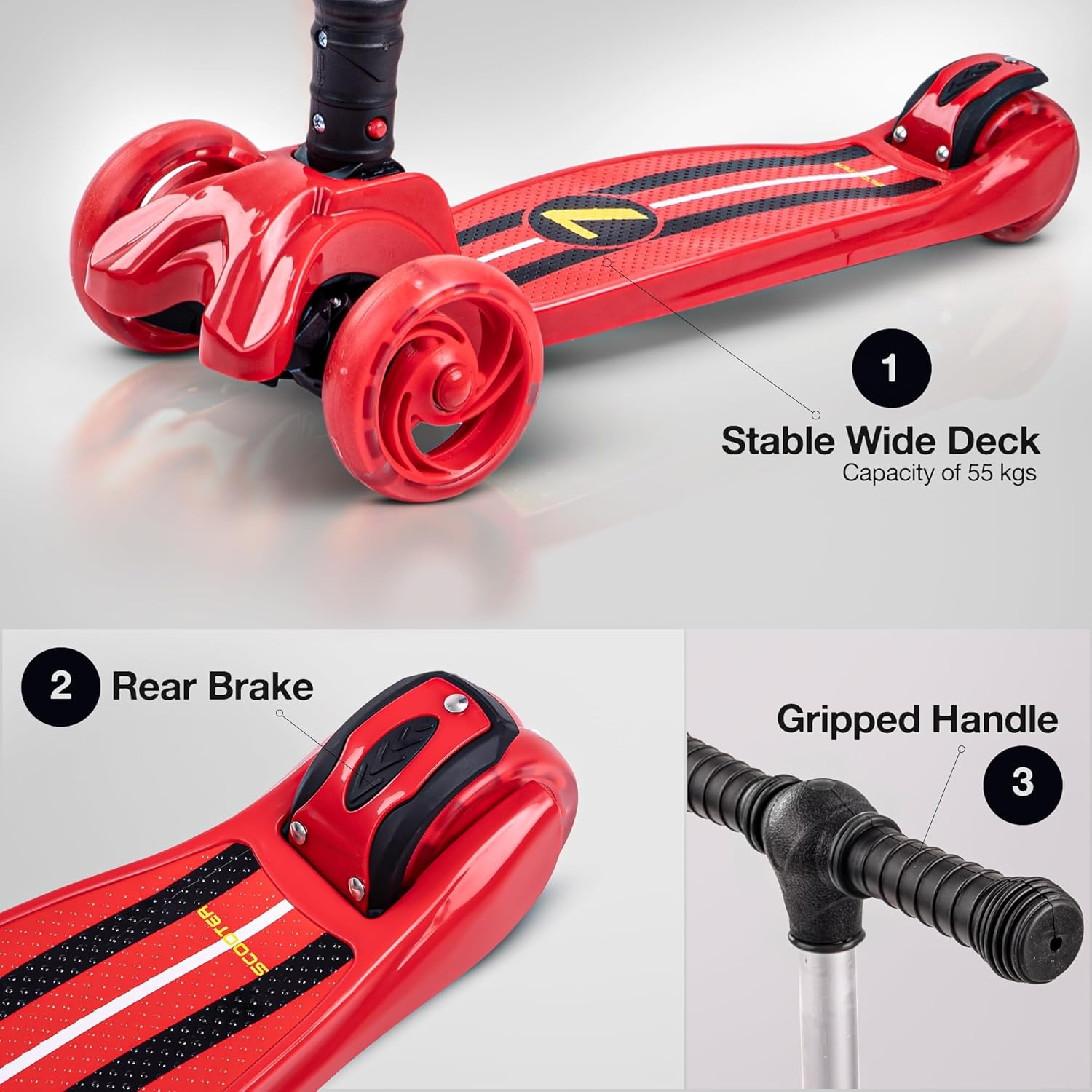 Baybee Flash Scooter for Kids with Foldable & Height Adjustable Handle- Red Baybee Flash Scooter for Kids with Foldable & Height Adjustable Handle- Red