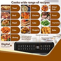 AGARO Regal Plus Air Fryer For Home, 23L, Rotisserie Convection Oven, Electric Oven,1800W,16 Preset Programs