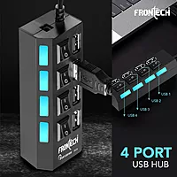 Frontech NC-0033 4-Port USB Hub offers fast data transfer, plug-and-play use, and expanded connectivity for laptops and PCs.