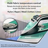 AGARO Galaxy Steam Iron, 2200 watts, Ceramic Coated Sole Plate 285Ml Water Tank
