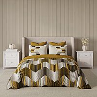 D'Decor 100% Cotton King Size Bedsheet with 2 Pillow Covers | 180 TC Digital Print Floral Design | 274cm x 274cm | Grid (Mustard)