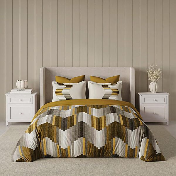 D'Decor 100% Cotton King Size Bedsheet with 2 Pillow Covers | 180 TC Digital Print Floral Design | 274cm x 274cm | Grid (Mustard)