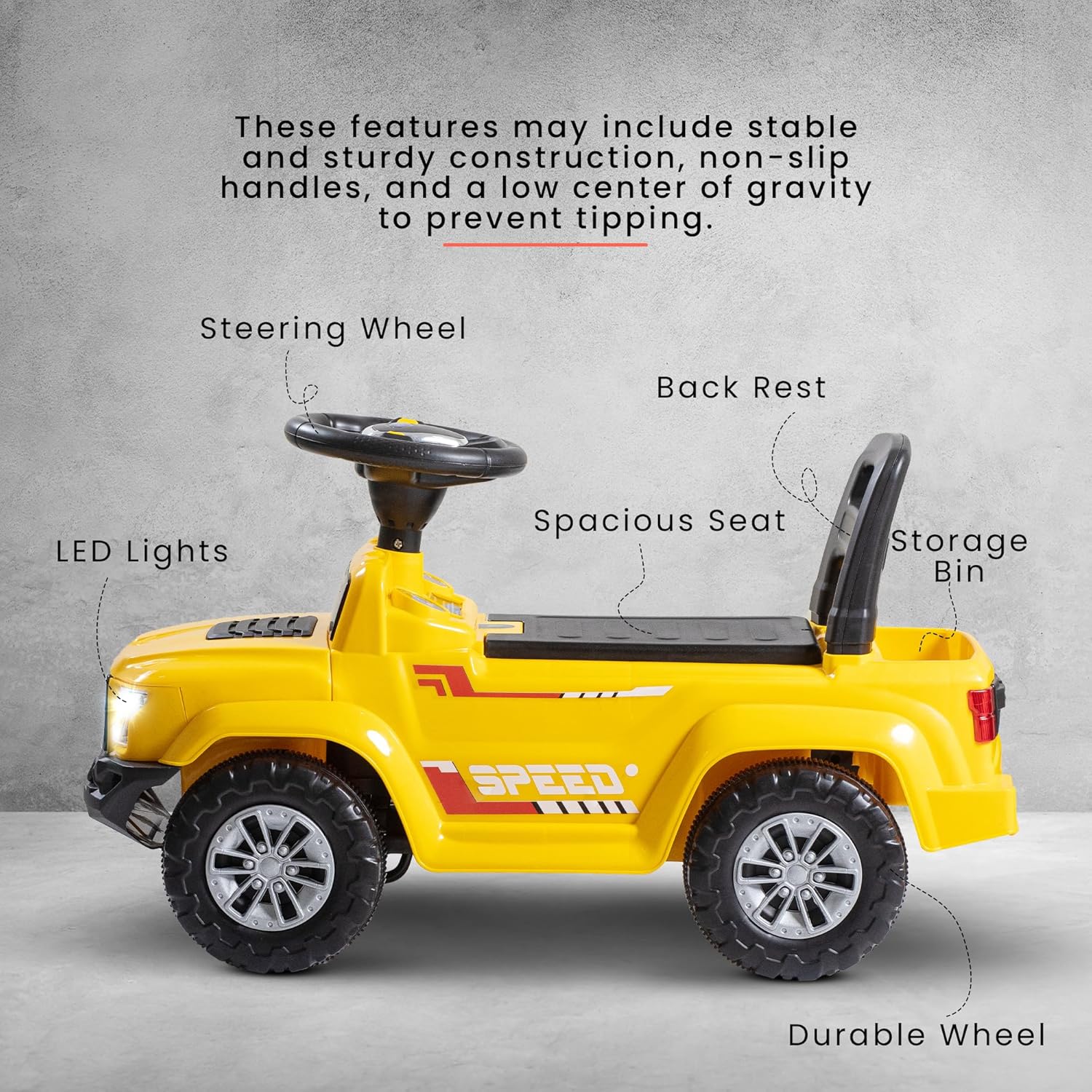 Baybee Push Ride on Baby Jeep for Kids Toys with LED Light & Storage Bin-Yellow Baybee Push Ride on Baby Jeep for Kids Toys with LED Light & Storage Bin-Yellow