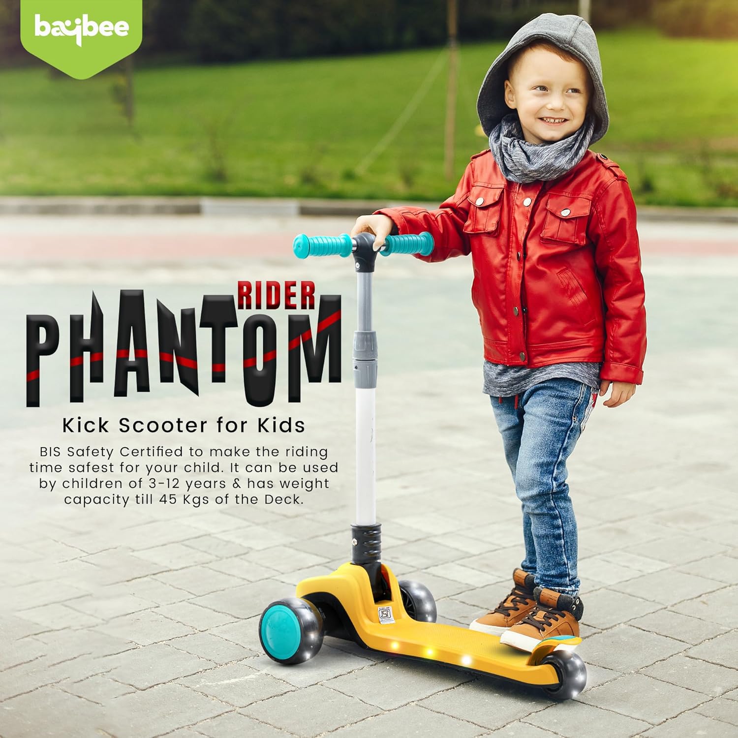 Baybee Phantom Skate Scooter for Kids, Foaldble 3 Wheel Kids Scooter with 3 Height Adjustable-Yellow Baybee Phantom Skate Scooter for Kids, Foaldble 3 Wheel Kids Scooter with 3 Height Adjustable-Yellow