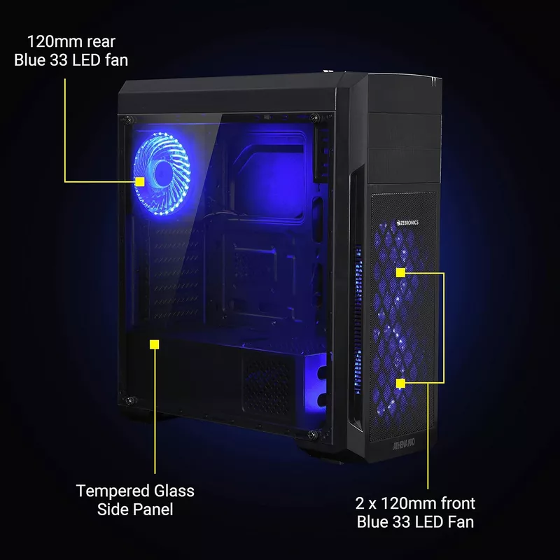 Zebronics Zeb-Athena Pro Mid-Tower Gaming Cabinet – RGB Lighting, Spacious Design & Efficient Cooling for Gamers