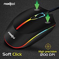 Frontech MS-0068 Wired Gaming Mouse – USB | 1200 DPI | 3 Button Design | RGB Lighting | Compact Stylish Build | Black | PC & Laptop