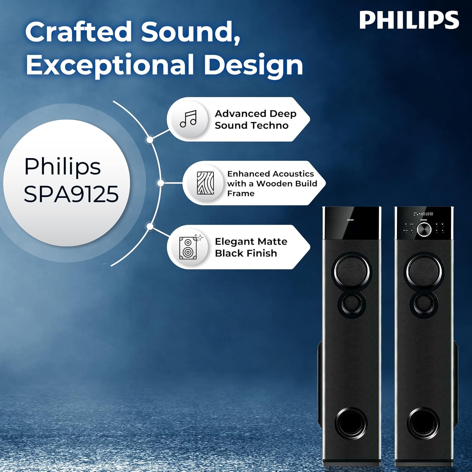 Philips Audio SPA9125 2.0CH 130W Multimedia Tower Speakers with Wireless Microphone – USB, AUX, FM, Mic Inputs & Powerful Bass for Karaoke (Black) Philips Audio SPA9125 2.0CH 130W Multimedia Tower Speakers with Wireless Microphone – USB, AUX, FM, Mic Inputs & Powerful Bass for Karaoke (Black)