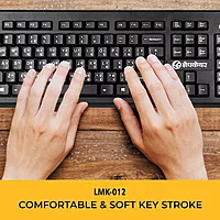 Lapcare LMK‑012 multilingual keyboard: 104 membrane keys, 10 M keystroke life, USB interface, spill‑resistant & rupee key support—ideal for Indian users.