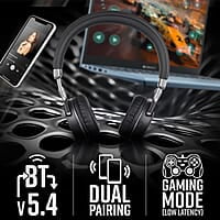 ZEBRONICS DUKE 2 Wireless Headphone, Supports Bluetooth, Dual Pairing, Deep Bass, up to 60h Battery Backup, AUX, Environmental Noise Cancellation, Gaming Mode, Now with Type C Charging