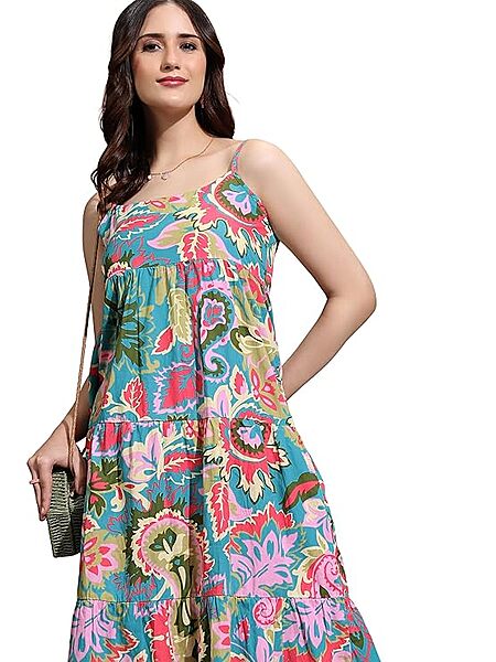 Tokyo Talkies Women's Sleeveless Square Neck Printed Dresses | Stylish Dresses | Casual Dresses
